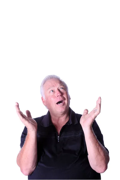 Man Smiles While Having His Photo Taken Isolated White Room — Stock Photo, Image