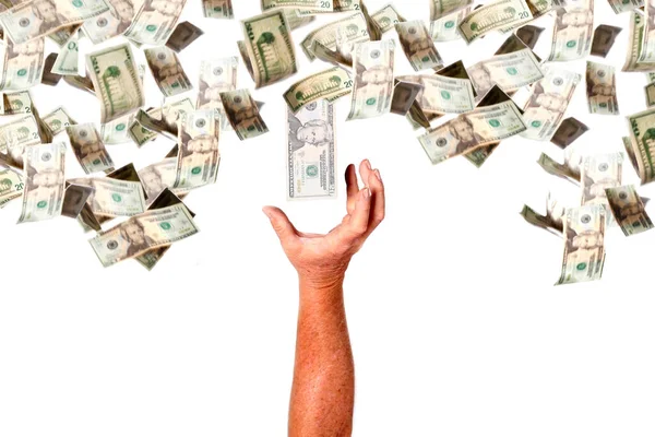 Peníze Neočekávané Peníze Nebo Peníze Nebe Muž Vezme Peníze Když — Stock fotografie