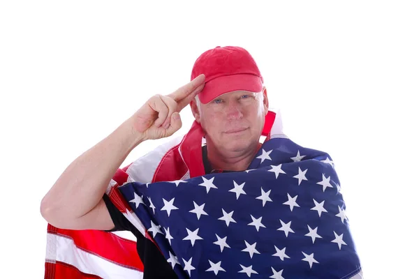 Stolt Amerikan Amerika Amerikansk Flagga Amerikansk Man Isolerad Vitt Rum — Stockfoto