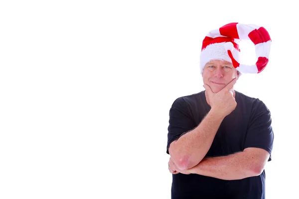 Kerstmis Kerstman Kerstman Hoed Een Man Met Een Kerstmuts Een — Stockfoto