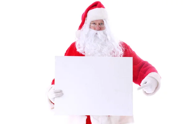 Navidad Santa Claus Retrato Papá Noel Santa Claus Smiles Sostiene —  Fotos de Stock