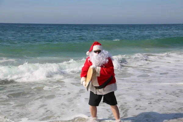 Natale Babbo Natale Surf Babbo Natale Che Surf Surf Babbo — Foto Stock