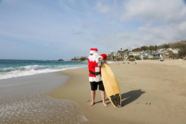 Surfar Pai Natal Natal Férias Natal Surfar Pai Natal Prancha — Fotografia de Stock