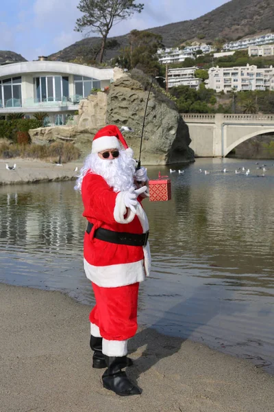 Christmas Santa Claus Santa Claus Goes Fishing Fishing Christmas Gifts — Stock Photo, Image