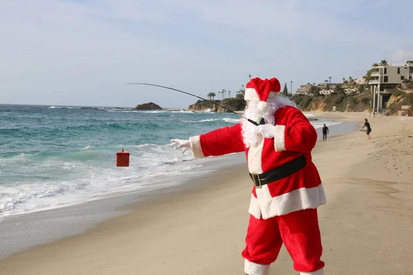 Noel Zamanı Noel Baba Noel Baba Balığa Gider Noel Hediyeleri — Stok fotoğraf