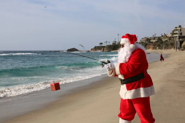 Christmas Santa Claus Santa Claus Goes Fishing Fishing Christmas Gifts — Stock Photo, Image
