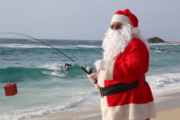 Різдво Санта Клаус Санта Клаус Відправляється Рибалити Риболовля Різдвяні Подарунки — стокове фото