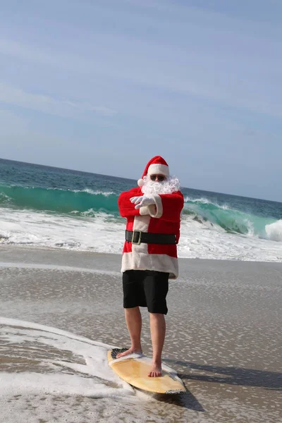 Surfar Pai Natal Natal Férias Natal Surfar Pai Natal Prancha — Fotografia de Stock