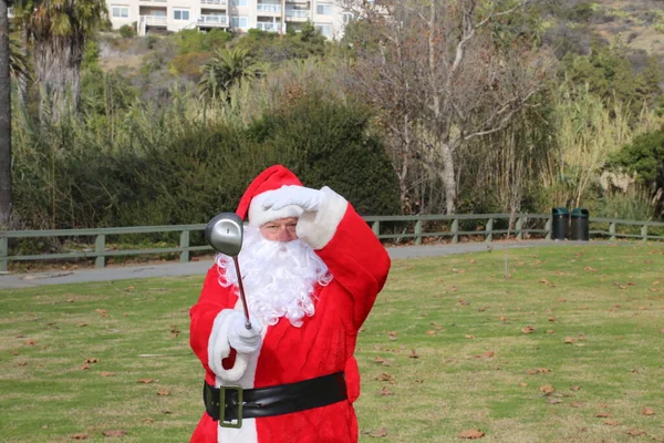 Christmas Santa Claus Golfing Golf Game Funny Santa Claus Plays — Stock Photo, Image