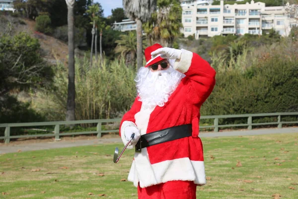 Christmas Santa Claus Golfing Golf Game Funny Santa Claus Plays — Stock Photo, Image