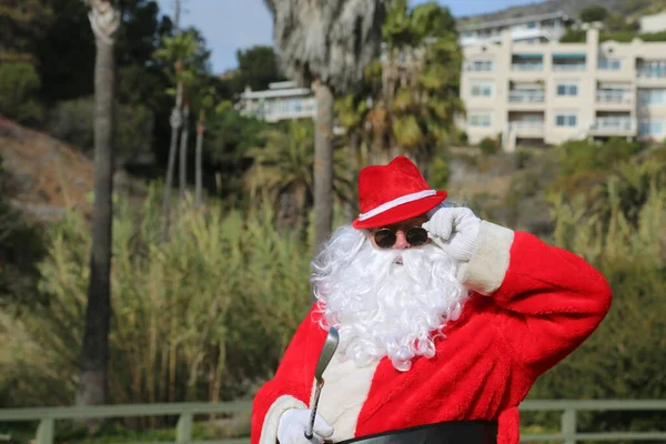 Święta Święty Mikołaj Gra Golfa Gra Golfa Zabawny Święty Mikołaj — Zdjęcie stockowe