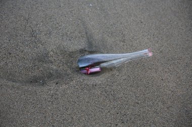 Şişedeki mesaj. Yıllarca okyanusta özgürce yüzdükten sonra şişedeki mesaj kıyıya vurur. Bir cam şişenin içindeki mesaj kumsala vurmuş. Yardım. Hazine haritası. Korsan Mesajı. Bir not yazdım. Yardım talep ediyorum. Issız Ada.