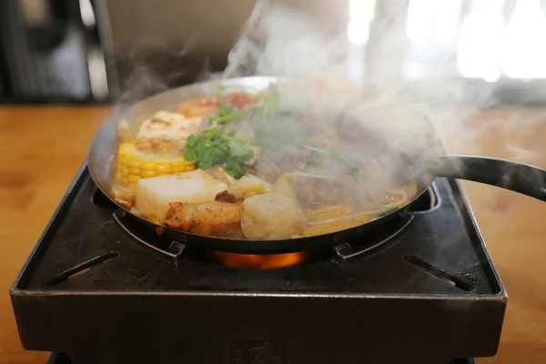 Varm Gryta Kinesisk Varm Pottsoppa Lunch Med Kött Och Grönsaker — Stockfoto