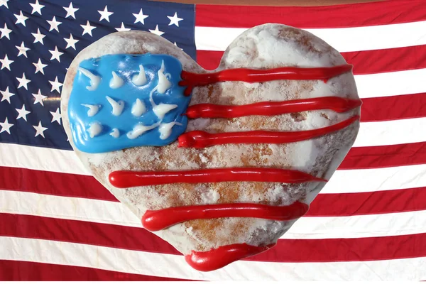 Donut Donut Bandera Americana Donut Bandera Americana Forma Corazón Encanta — Foto de Stock