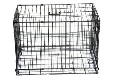 Hayvan taşıyıcısı. Beyaz üzerine izole edilmiş. Kediler ve köpekler için sapı olan bir sandık. Köpekler için boş plastik seyahat kutusu. Hayvanların veteriner kliniğine nakledilmesi. Hayvan ve Hayvan Seyahat Sandığı. Köpek. Kedi. Taşınabilir evcil hayvan kutusu.