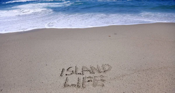 Ord Sand Ord Skrivna Sand Stranden Island Life Skriven Sanden — Stockfoto