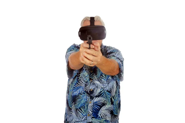 Man Using Virtual Reality Goggles 360 Degrees Virtual Reality Headset — Stock Photo, Image