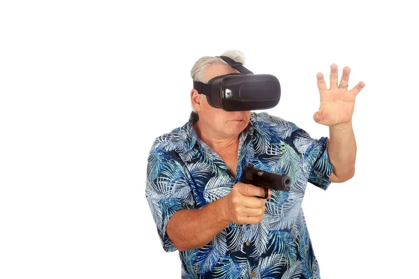 Człowiek Używający Wirtualnych Gogli 360 Stopni Zestaw Słuchawkowy Wirtualnej Rzeczywistości — Zdjęcie stockowe