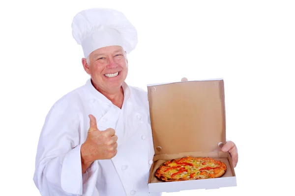 Chef Pizza Pizza Pastel Pizza Gourmet Pizza Chef Aislado Sobre — Foto de Stock