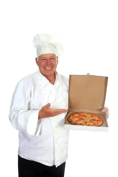 Chef Pizza Une Pizza Pizza Pie Chef Gourmet Pizza Isolé — Photo