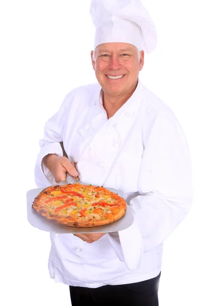 Chef Pizza Pizza Pastel Pizza Gourmet Pizza Chef Aislado Sobre —  Fotos de Stock