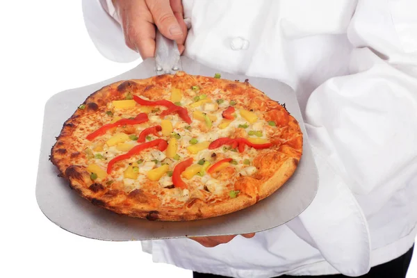 Pizzabäcker Pizza Pizza Pie Vorhanden Gourmet Pizzabäcker Isoliert Auf Weiß — Stockfoto