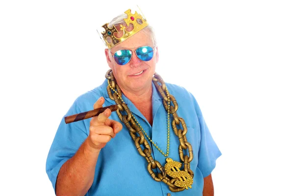 King Photo Booth Homem Feliz Usa Coroa Rei Corrente Ouro — Fotografia de Stock
