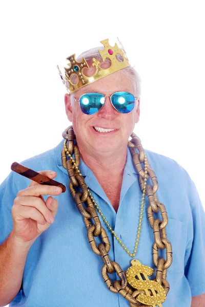 King Photo Booth Happy Man Wears His King Crown Gold — Stock Photo, Image