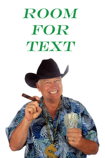 Texas Millionaire Texan Man Cash Hand Isolated White Room Text — Stock Photo, Image