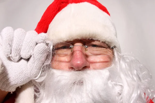 Weihnachten Weihnachtsmann Fotokabine Der Weihnachtsmann Posiert Einer Fotobox Der Weihnachtsmann — Stockfoto
