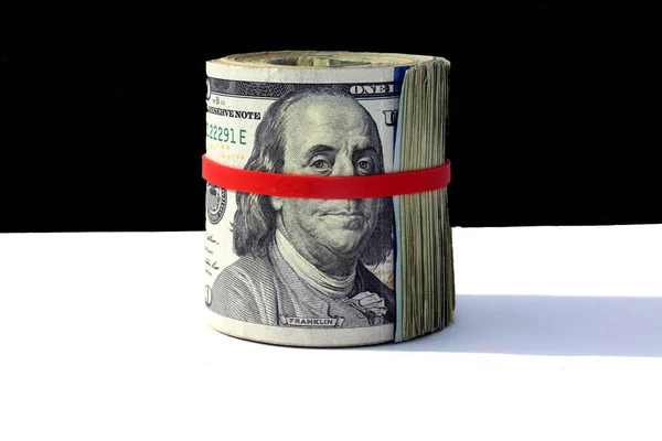 Money Rolled Rubber Band Isolated White Most Popular Money — Fotografia de Stock