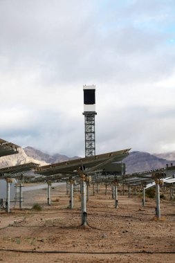Solar Farm in the California - Nevada Desert. Solar Panels turn sunlight into electricity. Ecology. Solar Collector 