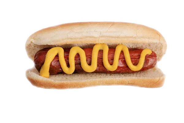 Hot Dog Met Mosterd Een Hotdog Gegrilde Hotdog Met Mosterd — Stockfoto