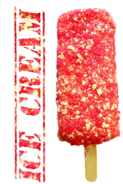Aardbei Crunch Ice Cream Bar Een Stokje Geïsoleerd Wit — Stockfoto