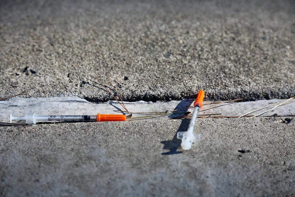 Dirty Used Hypodermic Needles Låg Gatorna New York City Alla — Stockfoto