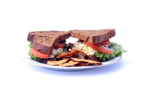 Chicken Salad Sandwich Multi Grain Bread Lunch Concept Isolated White — Photo