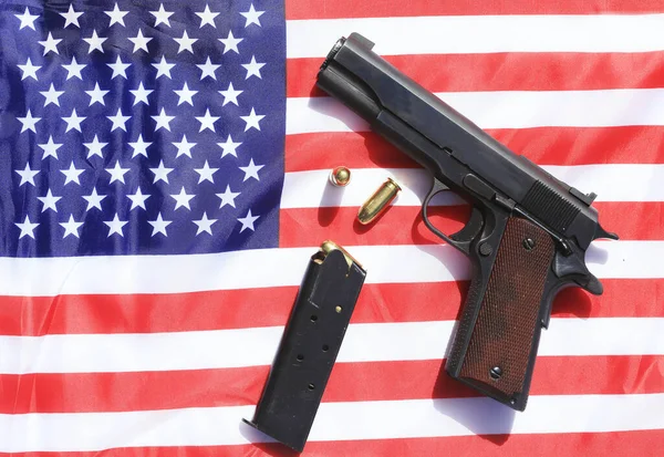 1911 Hand Gun Clip Extra Bullets American Flag 2Nd Amendment — Stockfoto
