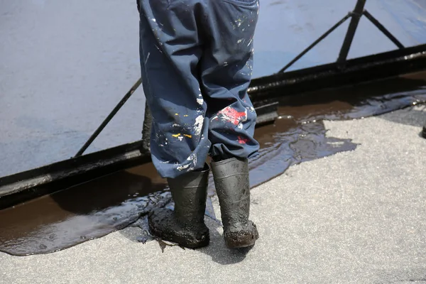 Private Drive Way Street Rehabilitation Slurry Seal Project Finished Crews — Fotografia de Stock