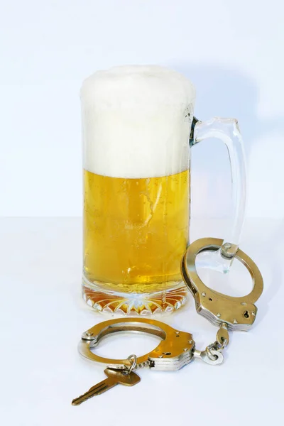 Dui Concept Drinking Driving Arrest Concept Beer Mug Beer Hand — Stock Photo, Image
