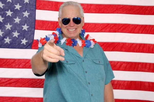 Man Celebrates America Photo Booth American Man American Flag Holiday — Fotografia de Stock