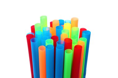 Colorful Plastic Straws. Isolated on white. Room for text.