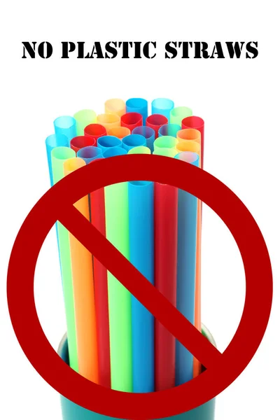 Plastic Straws International Symbol Text Plastic Straws Concept Isolated White — Foto Stock