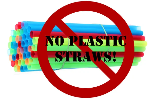 Plastic Straws International Symbol Text Plastic Straws Concept Isolated White — Foto Stock