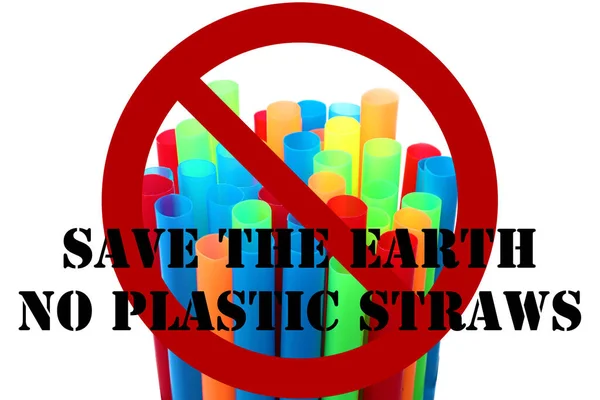 Plastic Straws International Symbol Text Plastic Straws Concept Isolated White — Zdjęcie stockowe