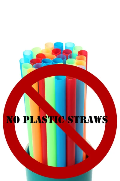 Plastic Straws International Symbol Text Plastic Straws Concept Isolated White — Foto Stock