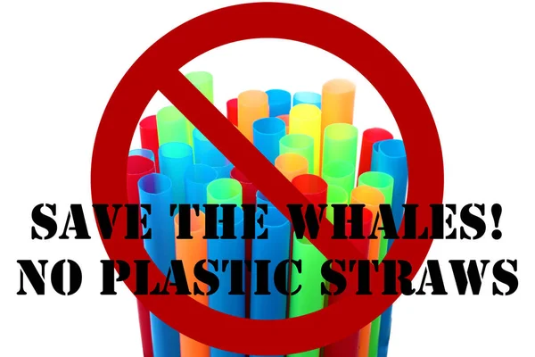 Plastic Straws International Symbol Text Plastic Straws Concept Isolated White — Foto Stock