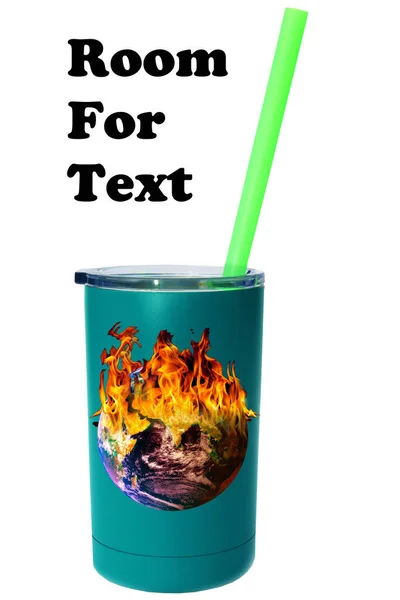 Reusable Cup with a Reusable Plastic Straw. Isolated on white. Room for text.