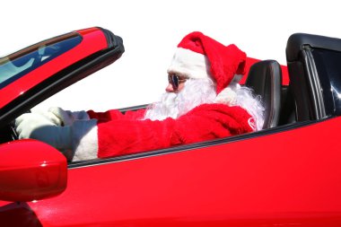Noel Baba. Noel Baba kırmızı spor arabasıyla hızlı sürüyor. Noel Baba Hot Rod Car. Noel Baba kızağı. Noel Baba, Red Hot Sports Car 'ıyla hızlı sürerken Xmas hediyelerini dağıtıyor. Noel Baba, Hot Rod spor arabasını sürerken Noel hediyelerini dağıtıyor.. 