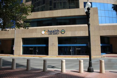 8-27-2018 Santa Ana California: OC Health Care Agency building entrance and sign in Santa Ana California.