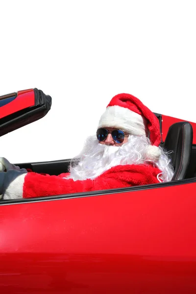 Babbo Natale Babbo Natale Guida Veloce Nella Sua Red Sports — Foto Stock